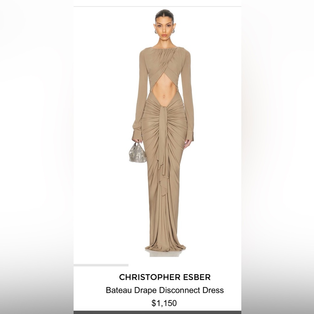 Christopher Esber Bateau Dress Elegant Tan Long Sleeve